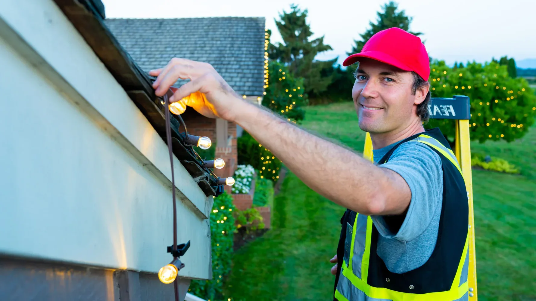 Festilight team member installing commercial Christmas lights